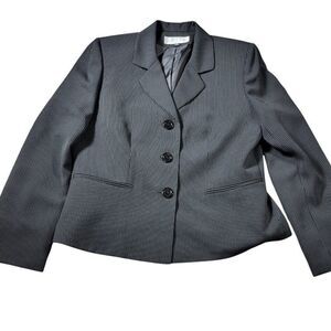 Tahari Blazer Womens 14P Petite Black Pinstripe Button Front Jacket Lined